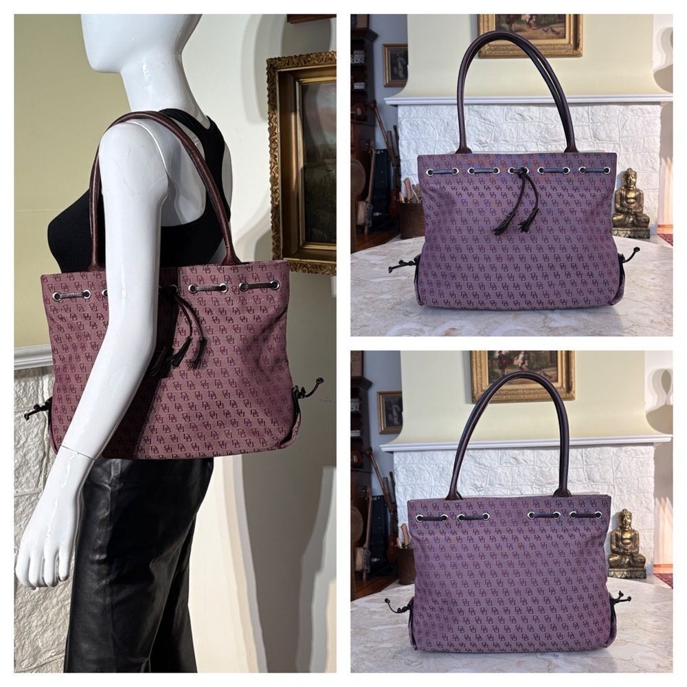 Dooney & Bourke Signature Monogram Canvas Leather Tassel Tote Bag Vintage